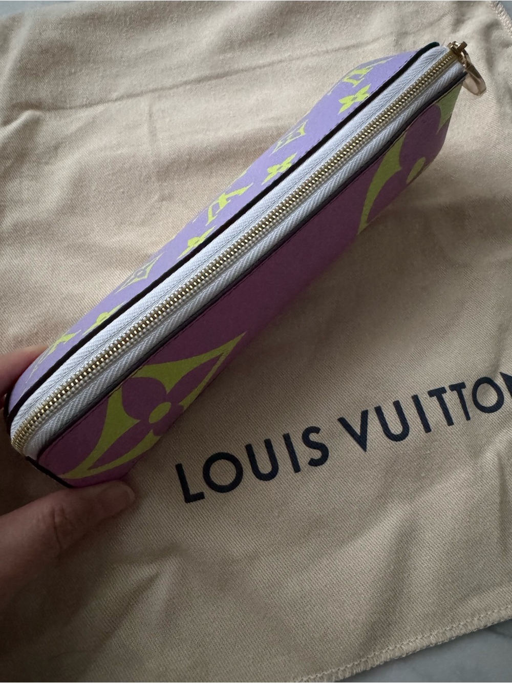 Louis Vuitton Monogram Giant Elizabeth Pencil Pouch in purple and lime green